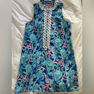 Lilly Pulitzer Jane Corsica Blue Turtle Villa Lilly Lace Easy Shift Size 8